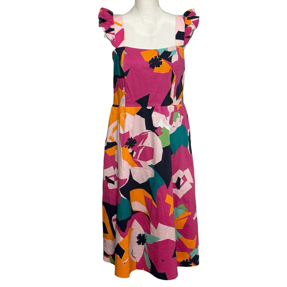 52Seven Colorful Ruffle Shoulder Abstract Babydoll Colorful Dress NWOT